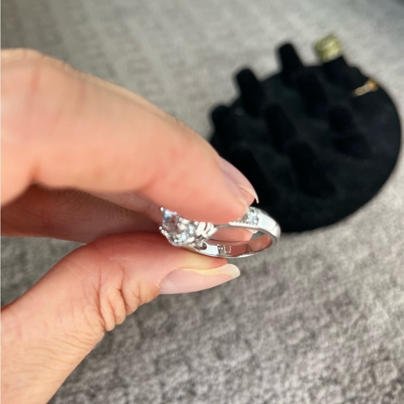 Palladium Plated Faux Diamond Engagement Ring - Size 7 - Picture 6 of 6